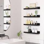 Floating Shelves Set of 4 Wall Mounted Shelves – Picture Ledge Display Shelf for Living Room, Bedroom, Bathroom, Kitchen & Home Office – Decorative Wall Shelves in White, Black, Grey & Pink