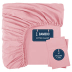Bamboo Fitted Sheet Set 3pcs Cooling Breathable Soft Deep Pocket – 1 Fitted Sheet & 2 Pillowcases, Fits Mattress Up to 15", Twin Full Queen King, 12 Colors
