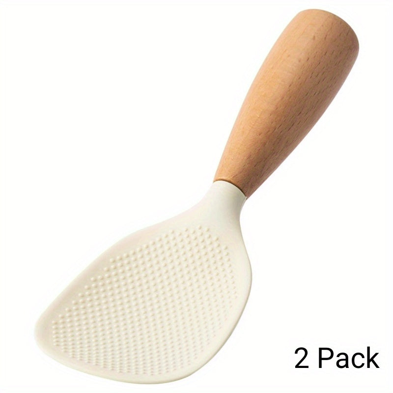 Silicone Rice Spoon with Wooden Handle 2 Pack Heat Resistant Standing Serving Spatula for Nonstick Pans Rice Cooker Grains Potato Orange White Green Gray Black