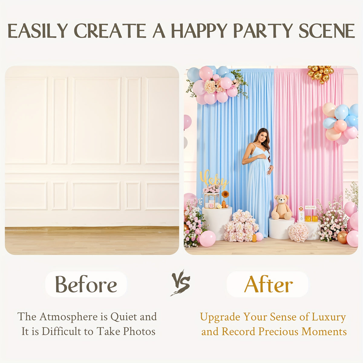 Photo Backdrop 4-Pack Taffeta Draping Background Cloth 5×10 Ft – Opaque Reusable Rod Pocket Panel for Weddings, Birthdays, Baby Showers & Photo Studios | 16 Colors