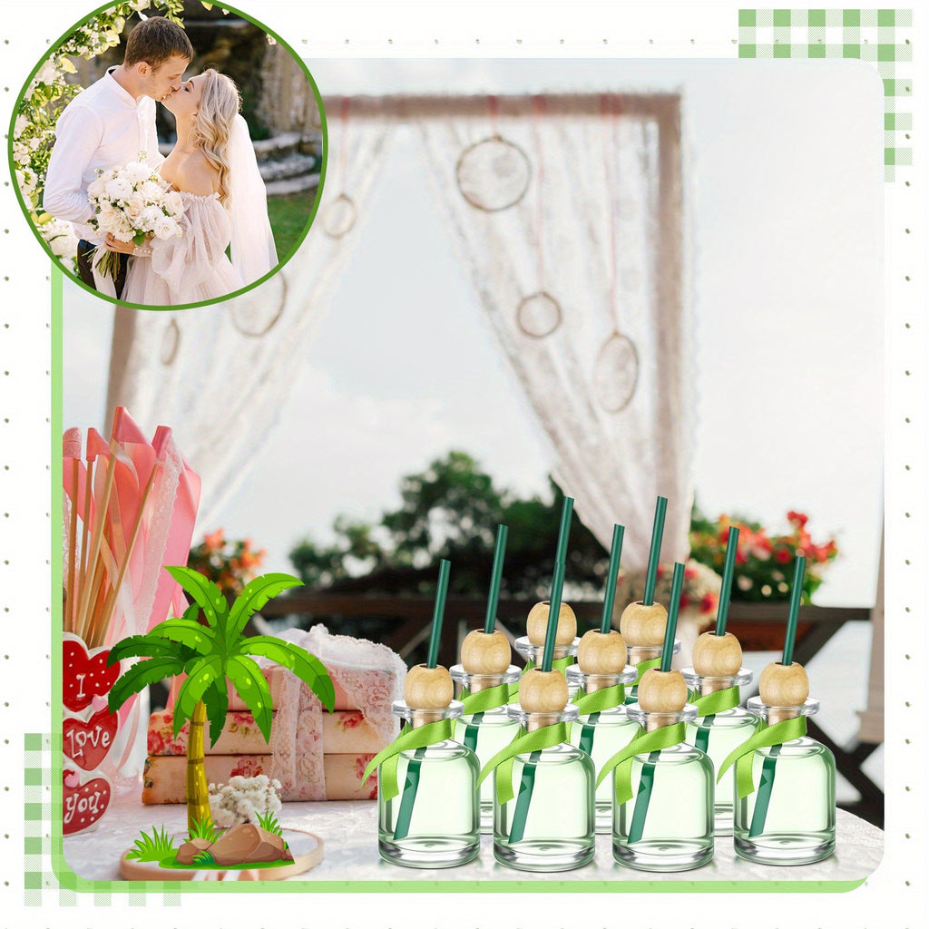 Mini Shot Glass Bottles 24pcs with Cork & Straw - 1.7oz 50ml Clear Glass Patron-Style Bottles with Ribbon, Reusable Party Favors for Wedding, Bridal Shower & Celebrations