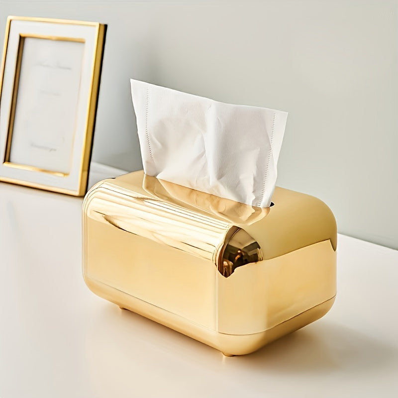 Rectangular Tissue Box Cover Wall-Mounted Modern Holder for Bedroom, Bathroom, Vanity, Office & Car — Stylish Facial Tissue Dispenser, Gold & Silver