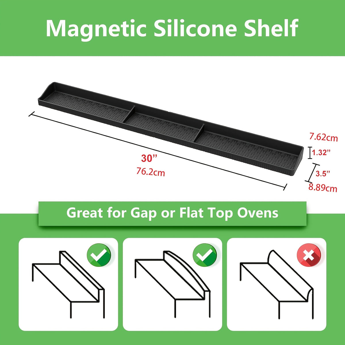 Magnetic Silicone Stove Top Spice Rack Shelf, 30 Inch Heat Resistant Flexible Kitchen Organizer – Strong Magnet, Over Oven Storage for Spice Jars, Countertop & Stove Organizer