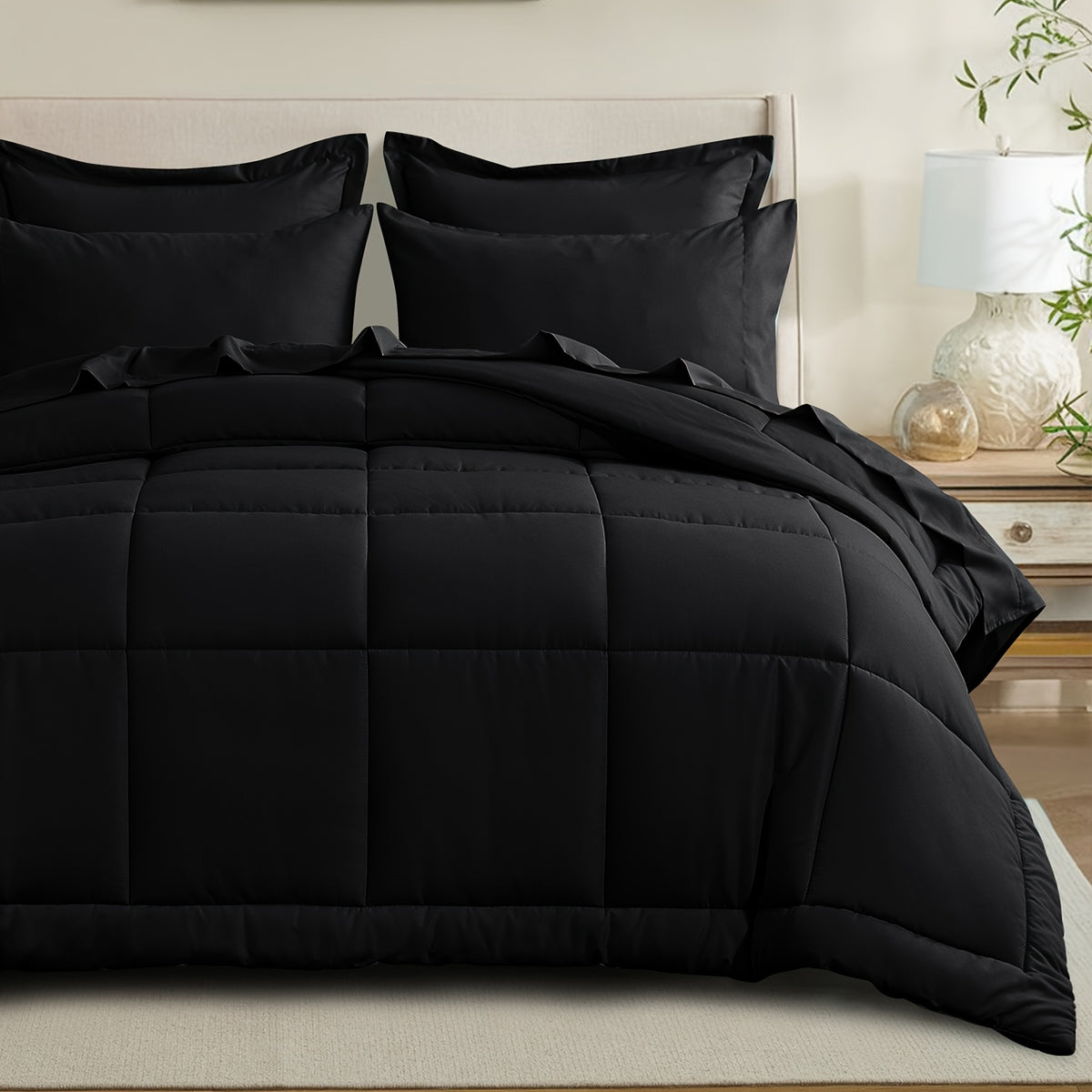 Bed in a Bag Queen 7 Piece Fluffy Comforter Set – Ultra-Soft Microfiber Bedding with Comforter, Fitted Sheet, Flat Sheet & 4 Pillowcases, Hypoallergenic Breathable All Season Bedding Gift for Her