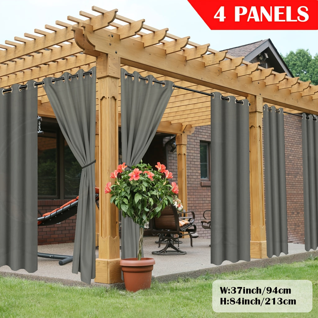 Outdoor Curtain Panels for Patio Gazebo Porch – Weather-Resistant, Light-Filtering Sun Block Privacy Drapes, 4 Panels, Multiple Sizes & Colors
