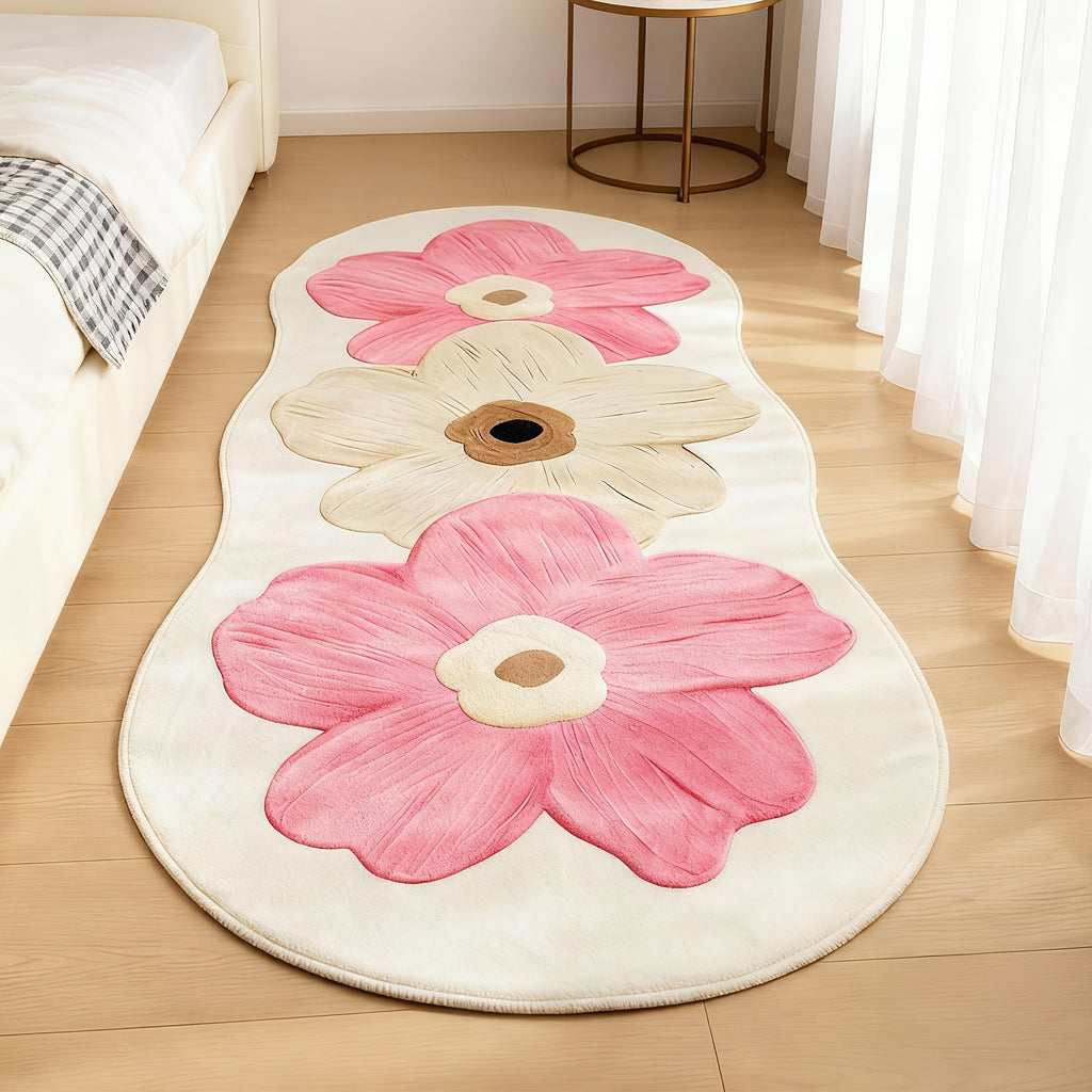 Floral Velvet Non-Slip Rug Runner Soft Fluffy Swan Velvet Floor Mat for Bedroom Living Room Hallway – 3 Colors 3 Sizes Aesthetic Decor