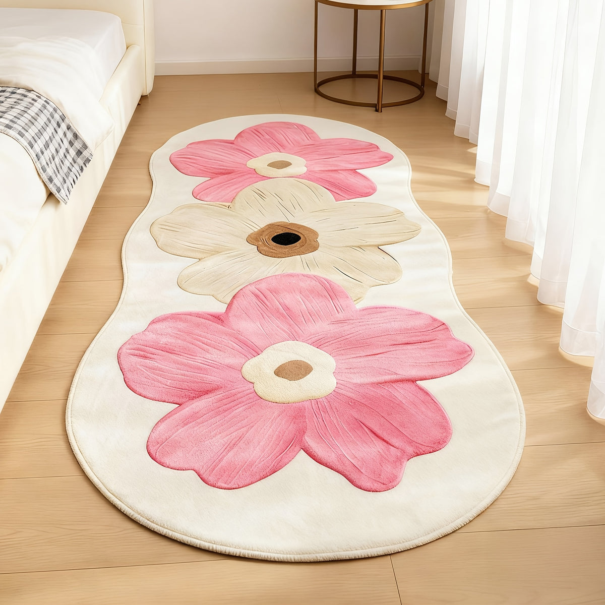 Floral Velvet Non-Slip Rug Runner Soft Fluffy Swan Velvet Floor Mat for Bedroom Living Room Hallway – 3 Colors 3 Sizes Aesthetic Decor