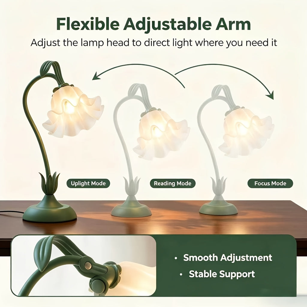 Tulip Flower Shape Table Lamp – Aesthetic Vintage Floral Bedside & Desk Lamp for Bedroom, Dresser & Living Room Home Decor (Bulb Not Included)