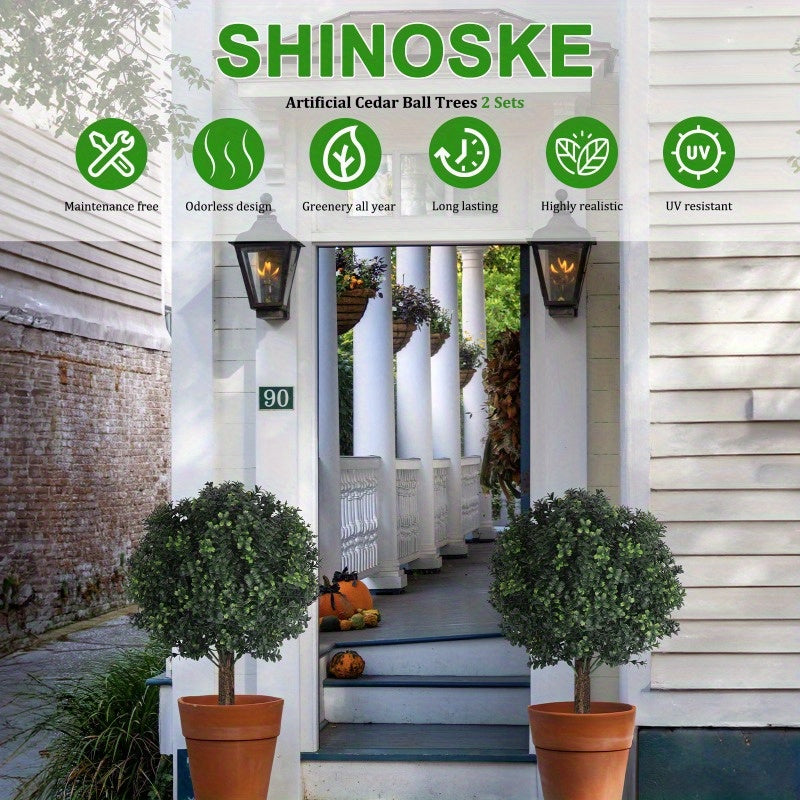 Artificial Topiary Boxwood Balls Set of 2 – 21 Inch UV-Resistant Faux Boxwood Shrubs for Indoor Outdoor Garden Yard Porch Courtyard Entryway Home Decor Living Room Bedroom Accent Plants