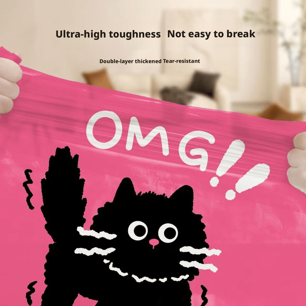 Pink Cute Black Cat Drawstring Trash Bags 100pcs – Thickened Durable Tear-Free Easy-Dispense Household Garbage Bags for Kitchen Bathroom Bedroom & Office Waste Bins