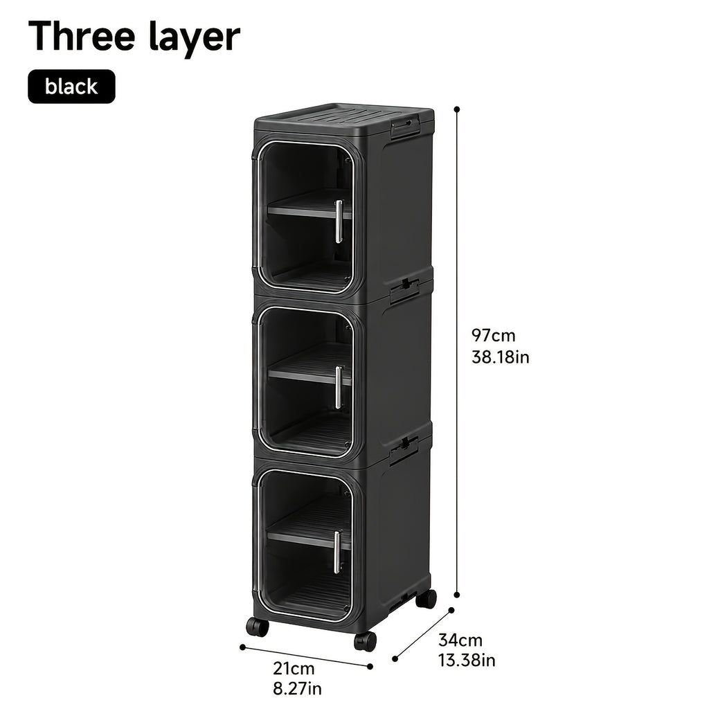 Bathroom Storage Cabinet 1 2 3 4 Tier Foldable Plastic Organizer with Doors and Shelves – Space-Saving Under Sink & Counter Solution