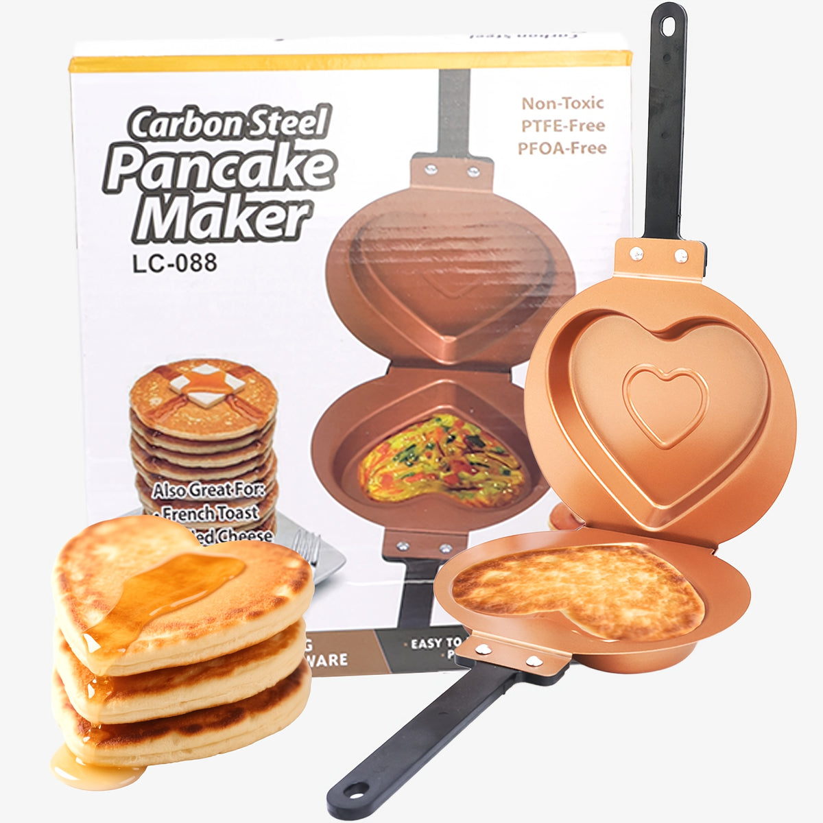 Double-Sided Nonstick Pancake Pan Flip Omelette Skillet Easy Flip Frying Pan for Fluffy Pancakes Frittatas Omelets Dishwasher Safe Iron Cookware