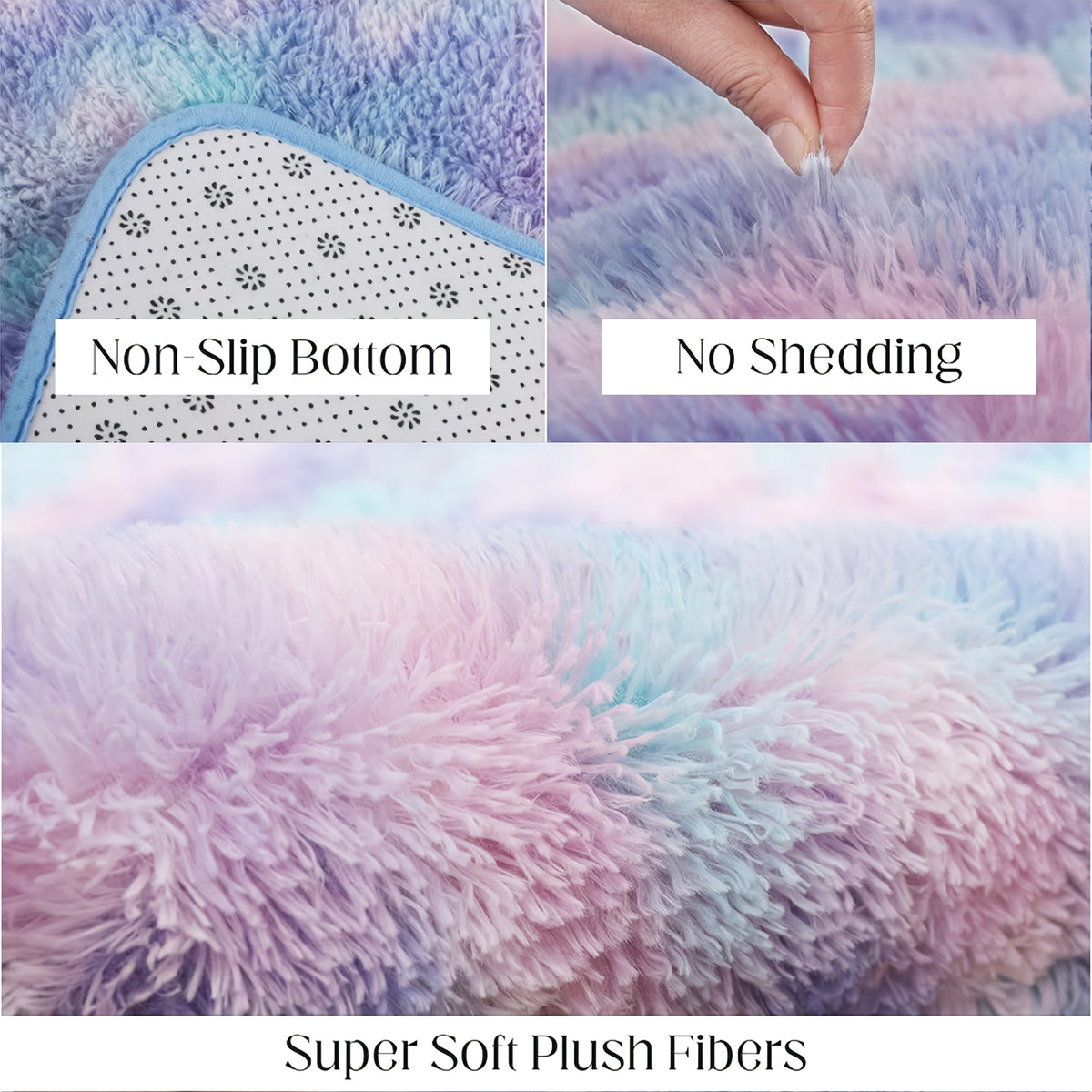Tie-Dye Rainbow Purple Shag Area Rug Non-Slip Machine Washable, Ultra Soft Fluffy Carpet for Living Room Bedroom Kids Room, 4 Sizes 3x5ft to 8x10ft
