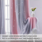 Double Layer Sheer & Blackout Curtains – Elegant Romantic Window Panels for Living Room & Bedroom, Heat Insulation, Pink Yellow Blue | W34–W51 x H63–H84 in | Nuvia Haven