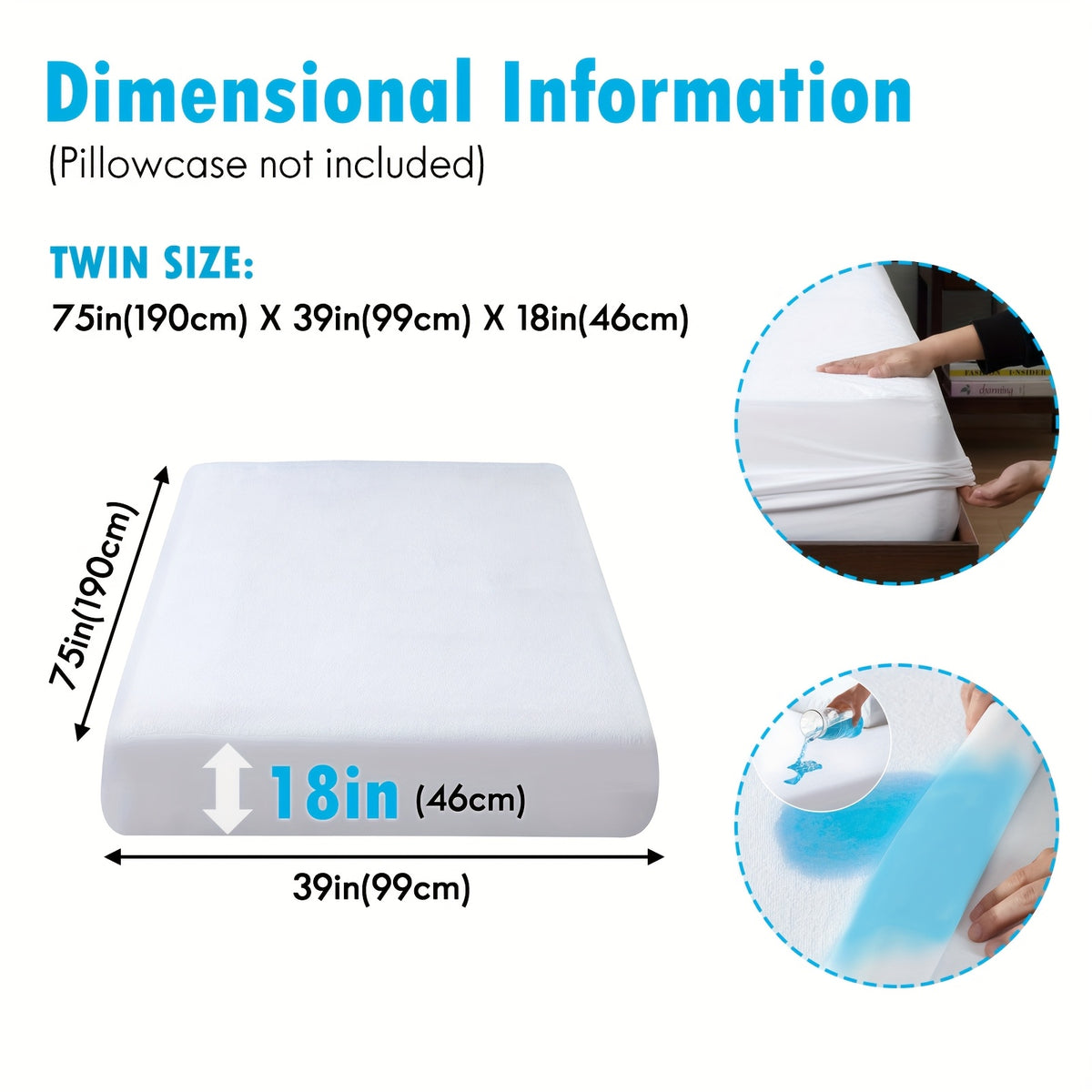 Waterproof Mattress Protector Ultra Soft Noiseless PU Liner – 18" Deep Pocket Fitted Mattress Cover for Twin Full Queen King, Machine Washable White Bed Protector