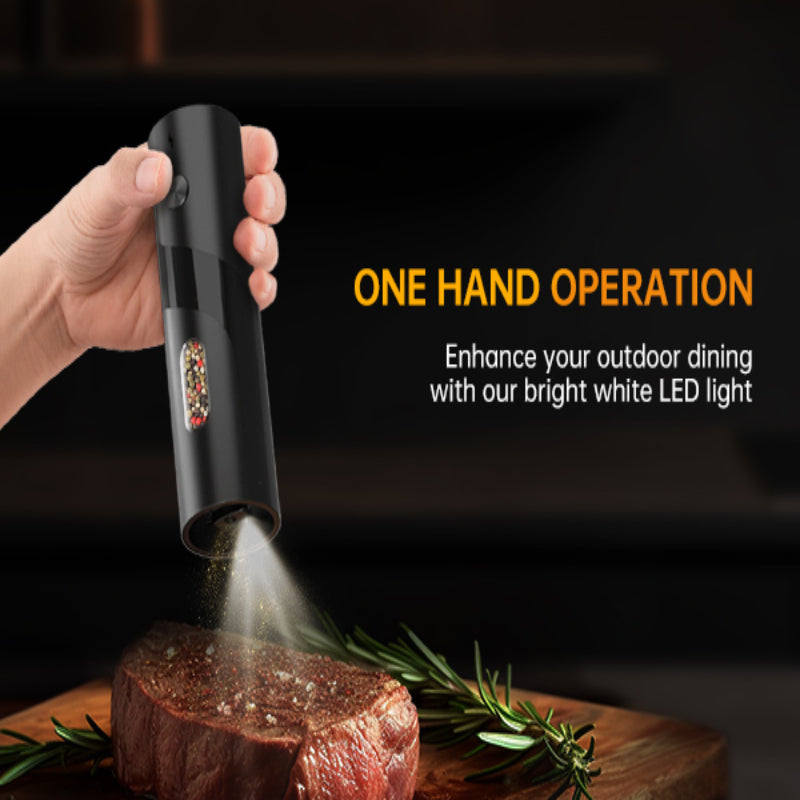 Electric Salt & Pepper Grinder Set USB Rechargeable with Charging Base, LED Grinding Light, Top-Fill Large Capacity – 1 or 2 Piece, Black & Green