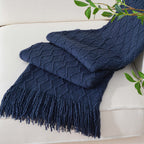 Tassel Throw Blanket Soft Warm Decorative for Couch Bed Sofa Autumn Winter Home Decor 50x60 Inch Ivory Khaki Dark Gray Navy Sage Rust Red