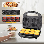 Mini Waffle Maker Makes 8 Bite-Size 2-Inch Waffles Dual Non-Stick Plates Cool Touch Handle Compact Family Breakfast Maker