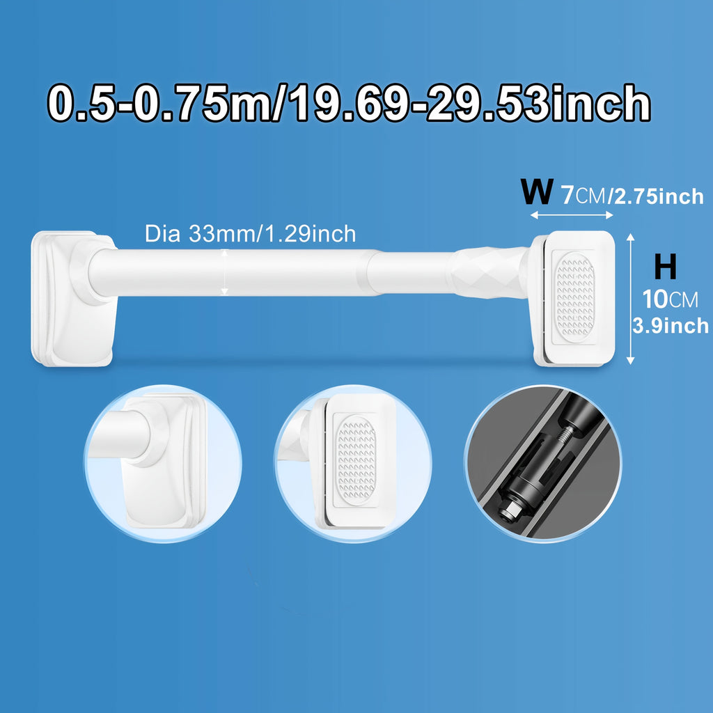 No Drill Telescopic Curtain Rod Adjustable 15.75-196.85in 33mm Extendable Shower Curtain Rod for Large Windows Anti-Slip No Screws
