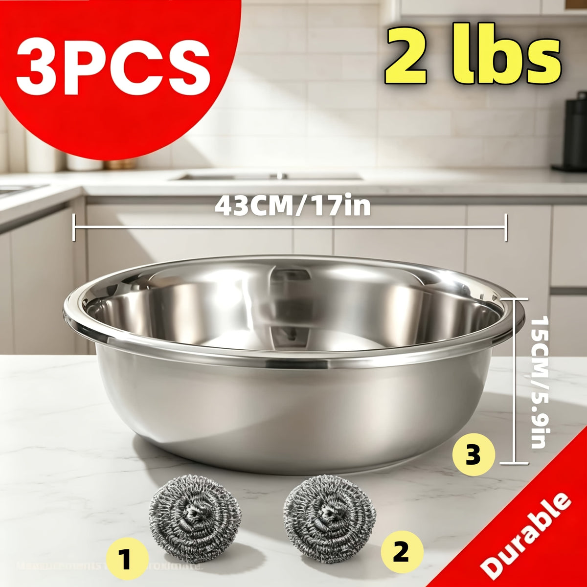 Extra Large Stainless Steel Mixing Bowl – Heavy-Duty Deep Prep Basin for Cooking, Baking, Salad & Dough | 36cm / 40cm | Rustproof, Dishwasher Safe Kitchen Essential
