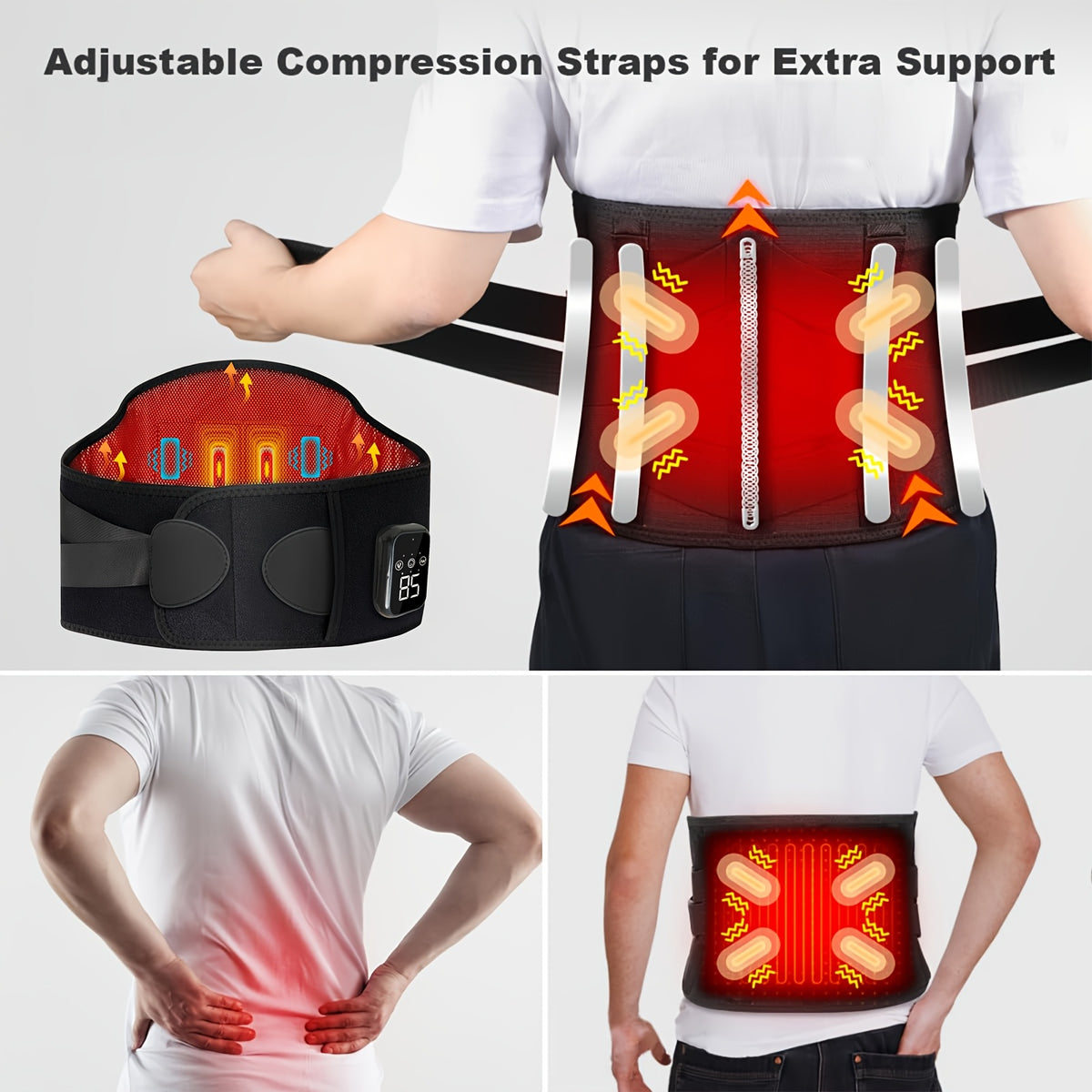 Cordless Heating Pad for Back with 3 Heat Levels & 3 Vibration Modes – Portable Rechargeable Lumbar Massager for Lower Back Pain Relief, Gift for Dad Mom Men Women