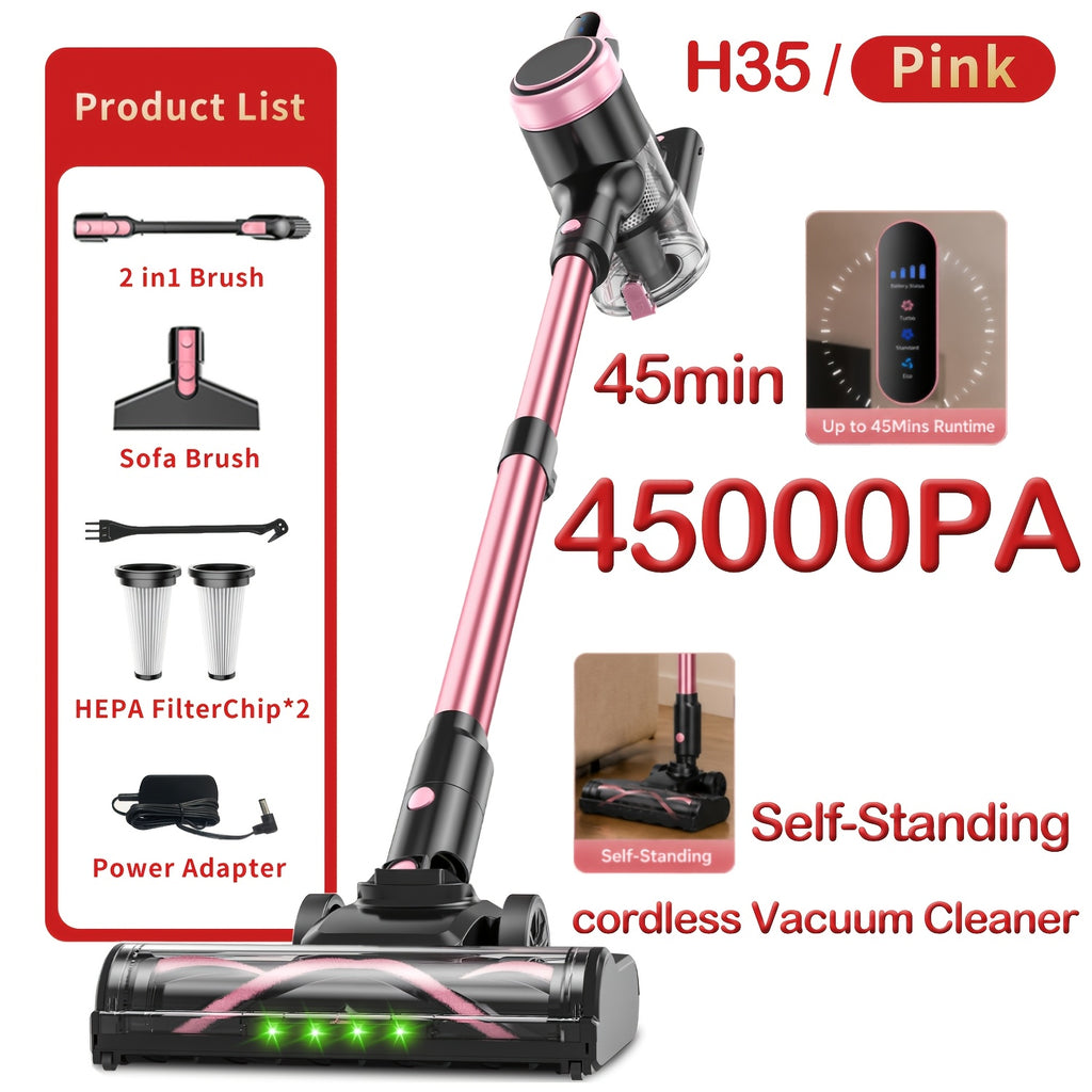 45KPA Cordless Vacuum Cleaner 8-in-1 Lightweight Stick Vacuum Green Light Anti-Tangle Floor Brush for Carpet Pet Hair Tile Hardwood 4 Colors