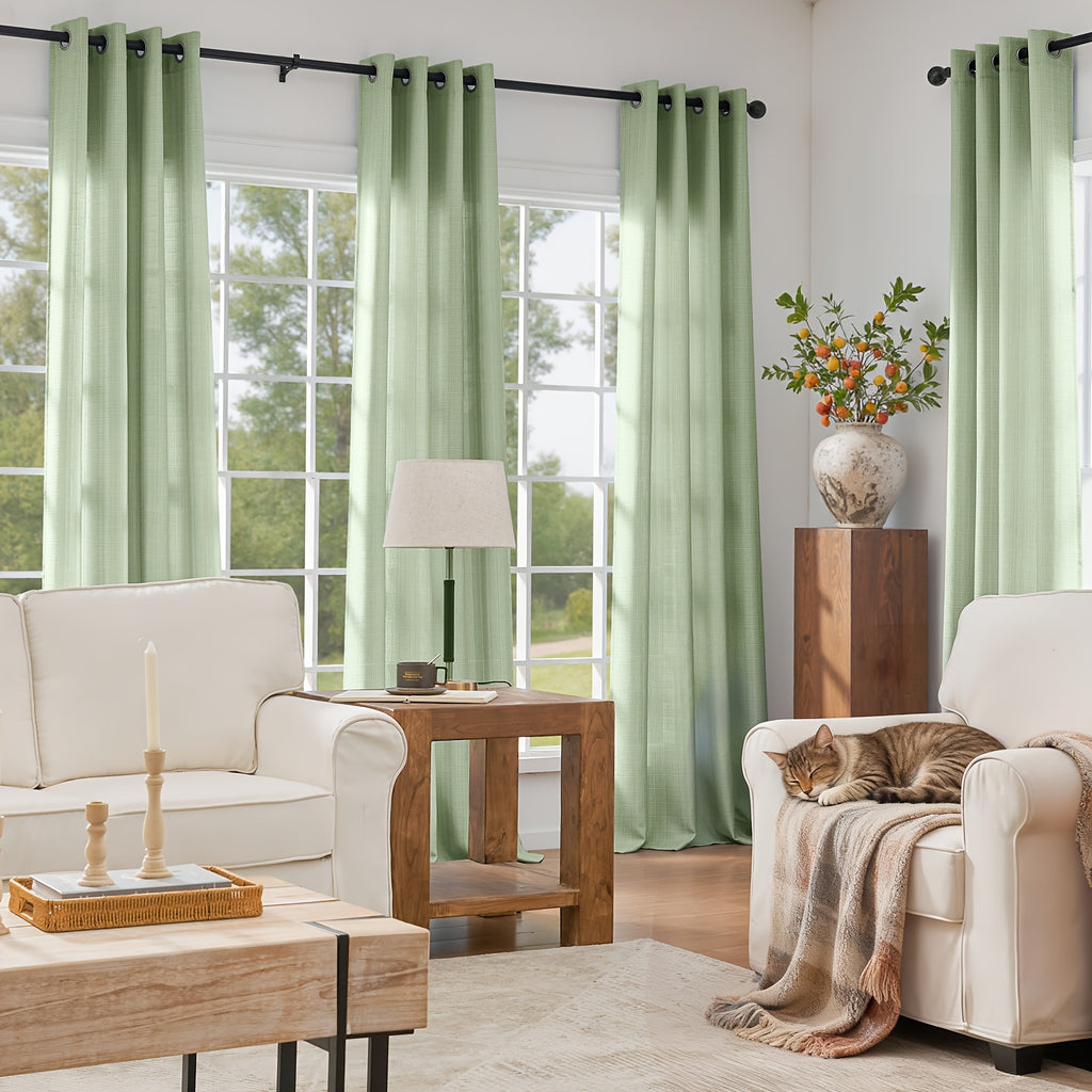 100% Blackout Curtains - 4 Panel Set, Boho Rustic Textured Grommet Drapes for Living Room & Bedroom, Privacy & Room Darkening, 4 Colors