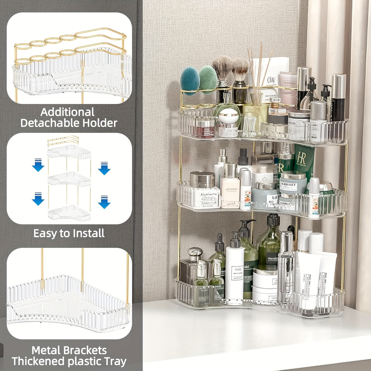 Corner Shower Shelf Bathroom Organizer with 2 or 3 Tiers - Space Saving Corner Storage Rack for Cosmetics, Toothbrush & Toiletries, Lightweight Caddy for Bathroom, Bedroom & Kitchen
