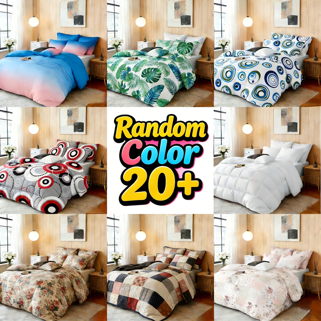 Soft Floral Comforter Set 3-Piece Easy Care – Lightweight Breathable All-Season Quilt with Pillowcases, Light Blue, White & Beige, Bed in a Bag Twin Queen King