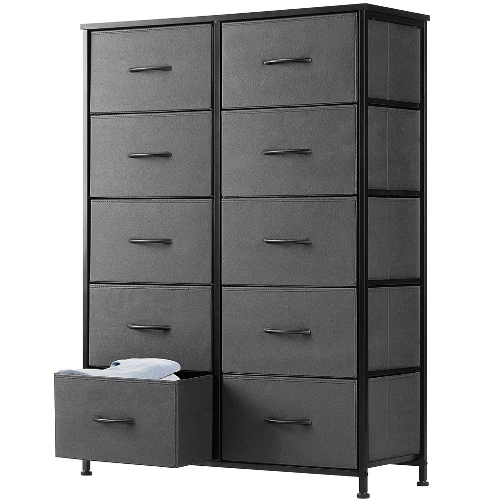 10-Drawer Fabric Storage Cabinet with Hardwood Tabletop | Dresser Organizer for Clothing Bags & Accessories | Black White Rust Gray