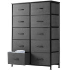 10-Drawer Fabric Storage Cabinet with Hardwood Tabletop | Dresser Organizer for Clothing Bags & Accessories | Black White Rust Gray