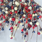 Patriotic Artificial Berry Branches – Set of 5 Red White & Blue Fake Berry Stems for Independence Day, Memorial Day, 4th of July Tabletop & Home Decor, Plastic Floral Picks