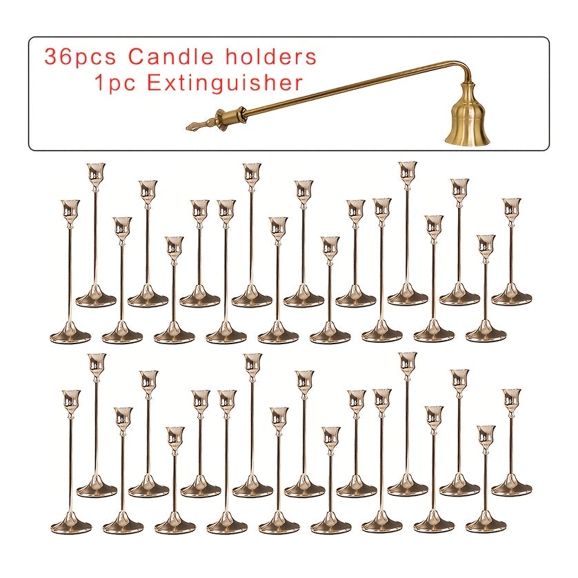 Copper Taper Candle Holders Set 30/36/48 Pcs Retro Minimalist Candlestick for Dining Table Wedding Birthday Christmas Fireplace Home Decor