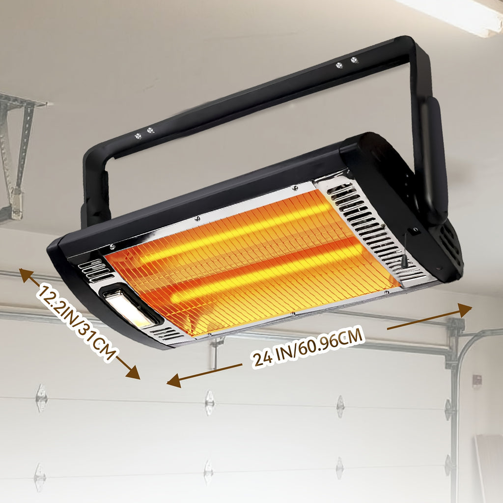 Ceiling Mounted Electric Heater 1500W – Garage, Shop & Patio Infrared Quartz Heater | 120V, 90° Adjustable Tilt, Dual Heating Elements, Overheat Protection | 1 or 2 Pack