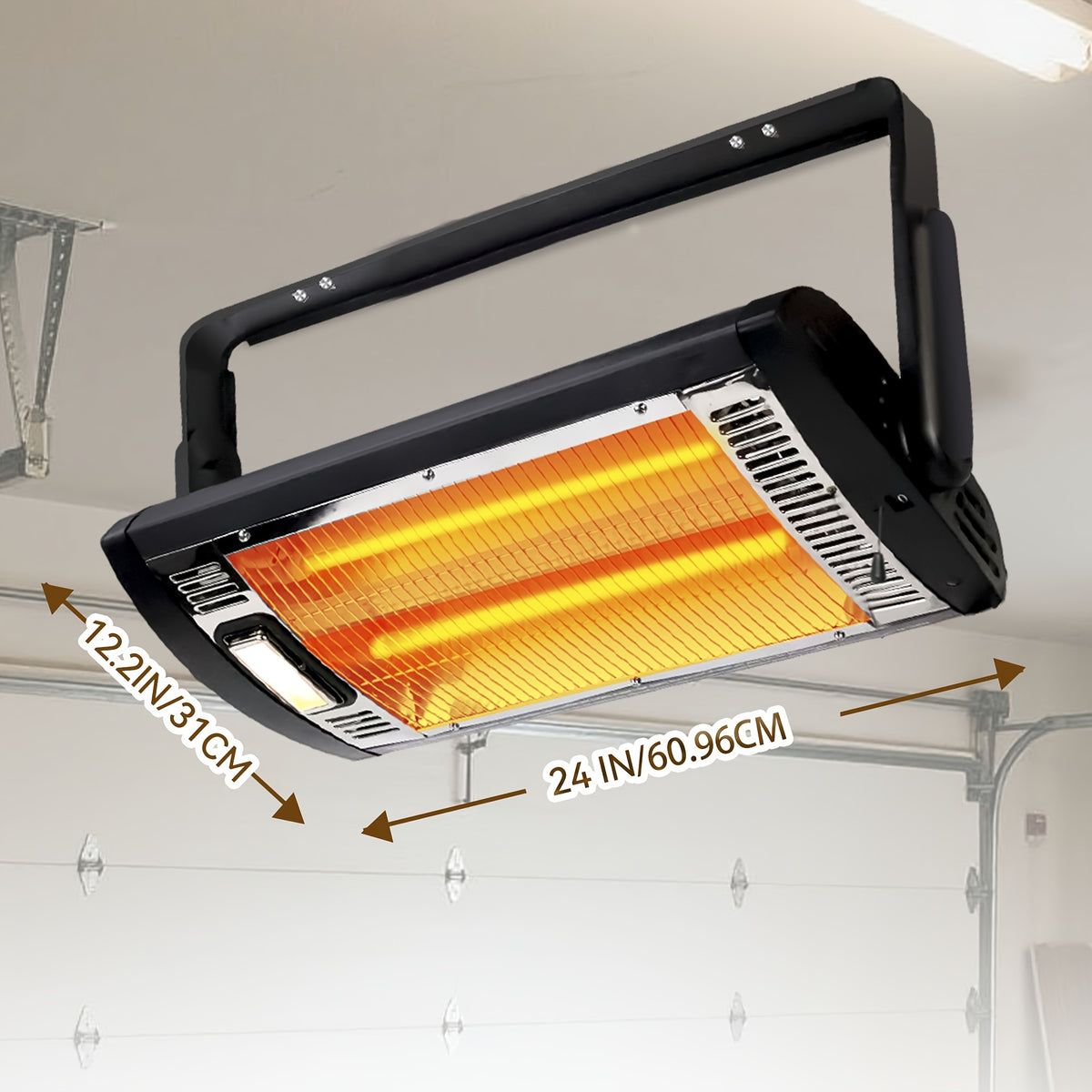 Ceiling Mounted Electric Heater 1500W – Garage, Shop & Patio Infrared Quartz Heater | 120V, 90° Adjustable Tilt, Dual Heating Elements, Overheat Protection | 1 or 2 Pack