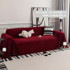 Sofa Cover Short Plush Couch Protector for 2 3 4 Seater - Machine Washable Pet Friendly Furniture Protector Slipcover All Season Thick Cushion Cover in Light Grey Deep Gray Coffee Burgundy Off White