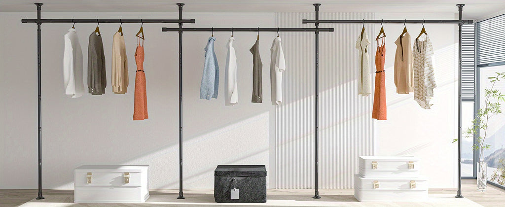 Adjustable Tension Room Divider Curtain Rod – No Drilling, 28–171" Wide, 4–10 ft Floor-to-Ceiling, Heavy Duty, Black & White (Curtains Not Included)