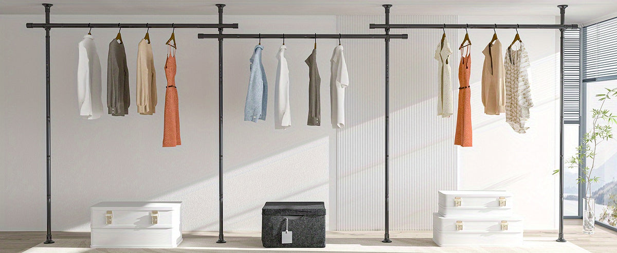 Adjustable Tension Room Divider Curtain Rod – No Drilling, 28–171" Wide, 4–10 ft Floor-to-Ceiling, Heavy Duty, Black & White (Curtains Not Included)