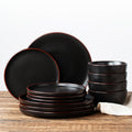 12 Piece Matte Black Stoneware Dinnerware Set Speckled Microwave Dishwasher Safe Dinner Plates Salad Plates Bowls Service for 4