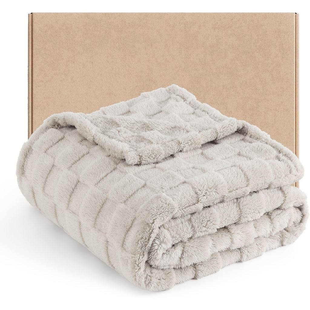 Checkered Fleece Throw Blanket Ultra Soft Cozy Shaggy Jacquard for Couch Bed Bedroom All Season Machine Washable Twin Full Queen