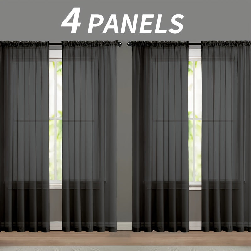 Sheer Gauze Curtains 4 Panels Rod Pocket – Dreamy Transparent Light Filtering Window Drapes for Living Room Bedroom Balcony, 11 Colors 3 Sizes