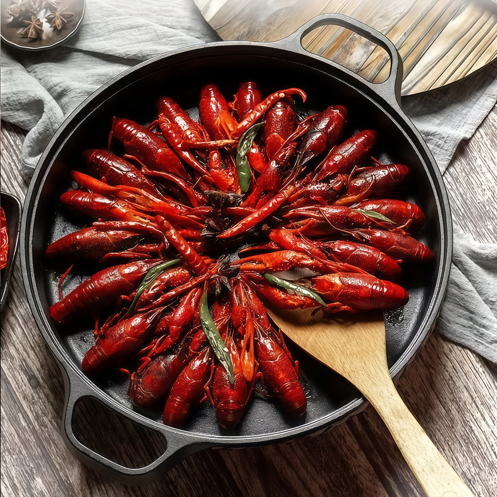 Deep Cast Iron Skillet 8.66 Inch with 2 Handles and Wooden Shovel Flat Bottom Frying Pan Oven Stovetop Grill Campfire Safe for Steak Bread Pizza Camping