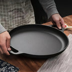 Pre-Seasoned Cast Iron Skillet 14 Inch Dual Loop Handles Nonstick Pizza Pan BBQ Pancake Griddle Oven Stovetop Grill Campfire Safe Even Heating