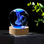3D Hummingbird Crystal Ball Night Light Colorful LED Wooden Base Laser Engraved Hummingbird Statue Home Office Decor Holiday Gift for Teens Friends
