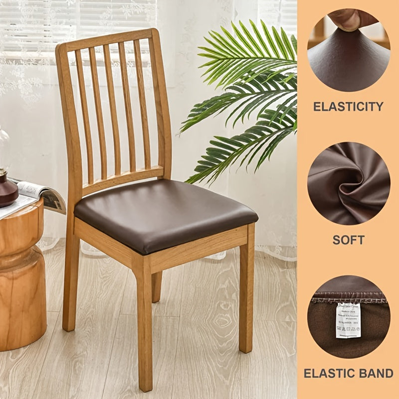PU Leather Dining Chair Cushion Covers 4/6 Pack – 100% Waterproof Stretch Slipcovers for Parsons Chairs, Removable Machine Washable Seat Protector for Dining Room Kitchen Hotel Home Decor