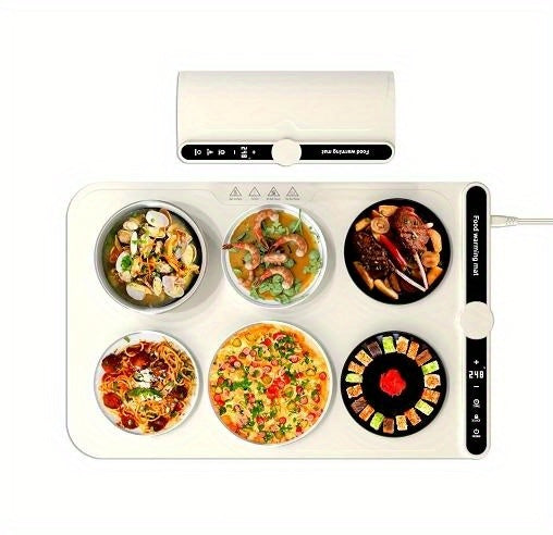 Roll-Up Electric Food Warming Mat with 6 Temperature Levels & 6-Hour Timer – Full Surface Heating Tray for Holiday Parties, Buffets & Entertaining