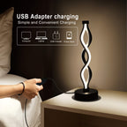 Spiral LED Table Lamp Dimmable 3-Color Modern Minimalist Bedside Lamp - Creative Wave Design Desk Lamp with Metal Base & USB Charging, Small Night Lamp for Bedroom, Living Room, Office & Study