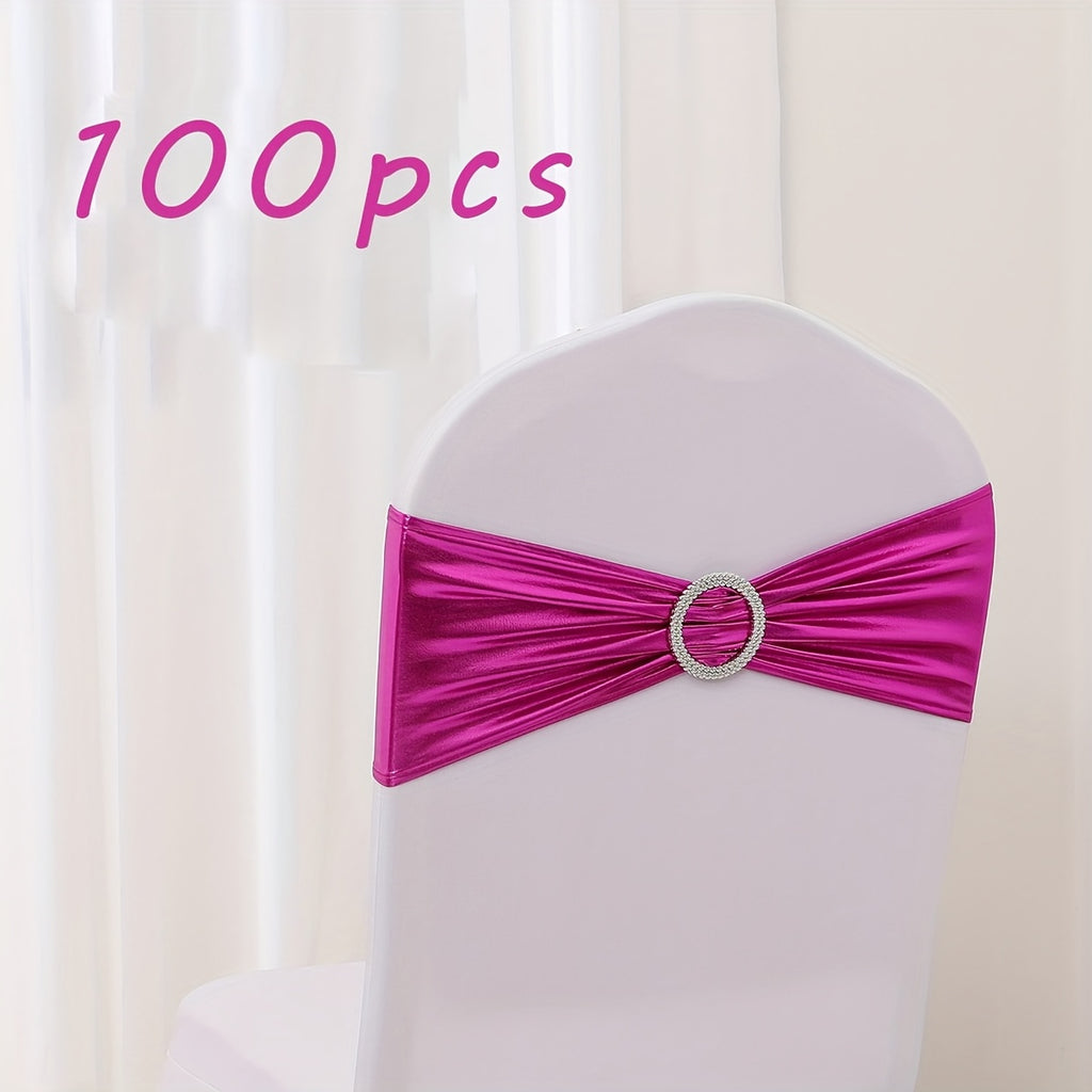 100pcs Metal Spandex Chair Bow Buckle Sliders – Stretchable Elastic Seat Strap Fasteners for Wedding, Party & Banquet Chair Decorations | Gold, Silver, Rose Gold & More