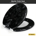 Soft Close Toilet Seat Round Black Marble | Designer Art Toilet Seat with Quick-Release Hinges, Easy Clean, Stylish Bathroom Upgrade
