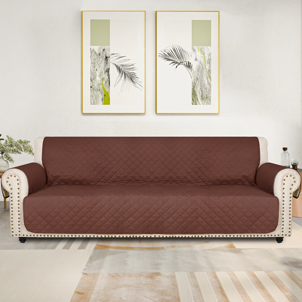 Universal Fit Sofa Slipcover Protector Washable 3 4 Seater, 5-Layer Quilted Pet-Friendly Couch Cover with Elastic Straps – Recliner & Loveseat Compatible, Non-Slip Furniture Protector for Living Room